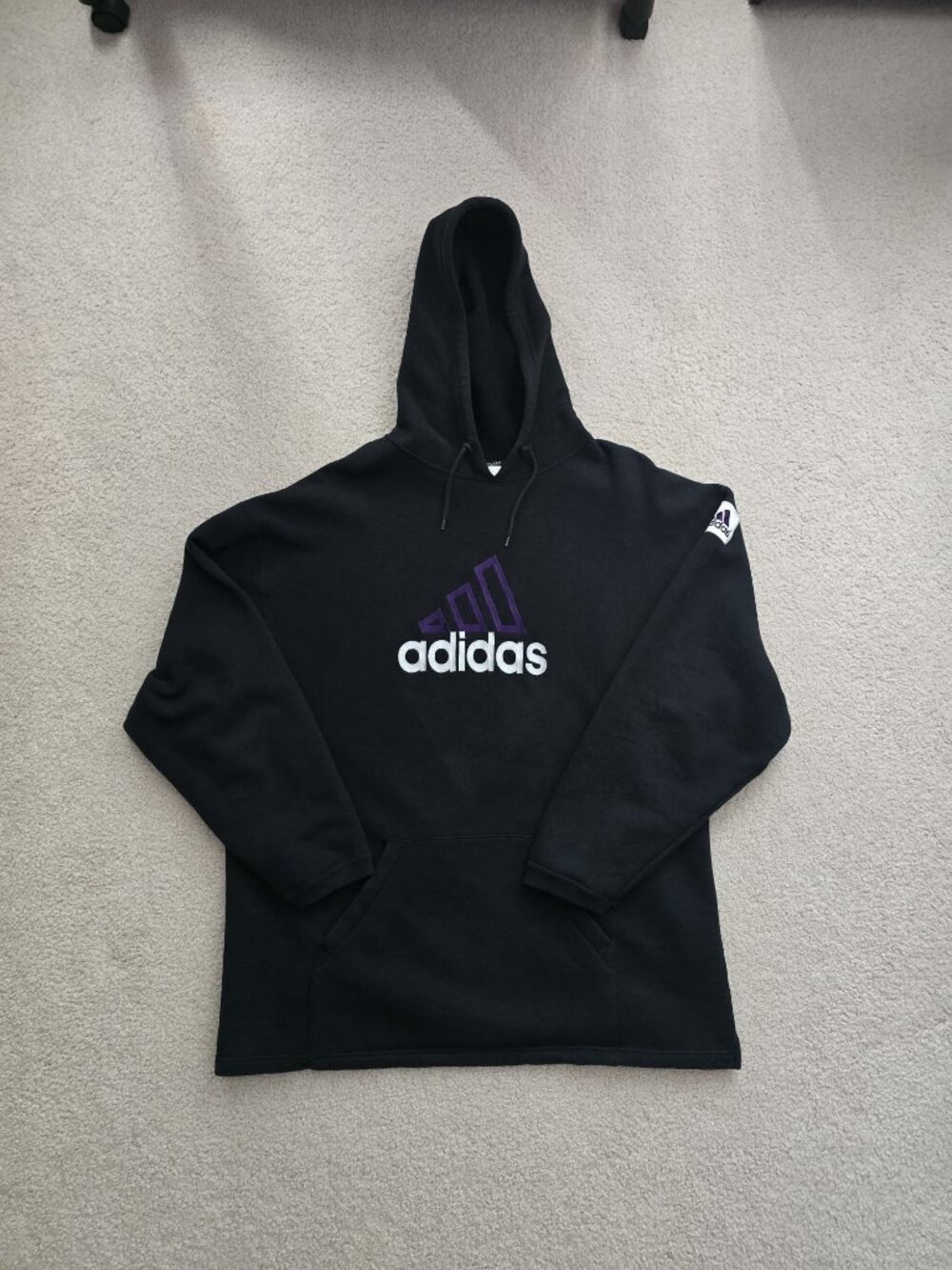 Vintage Adidas 90s Embroidered Logo Hoodie Faded Black XL